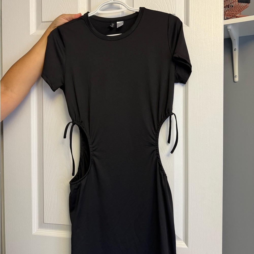 Divided Black Mini Dress with Side Cut-Outs
